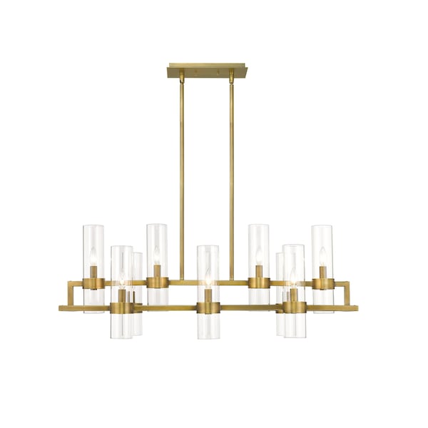 Datus 10 Light Chandelier, Rubbed Brass & Clear